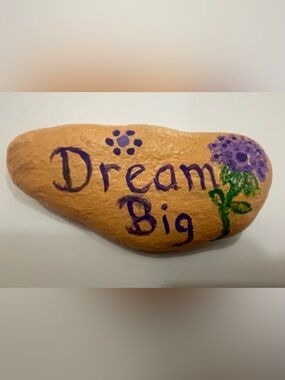 Hand-Painted 'Dream Big' Inspirational Rock Art in Purple and Green
